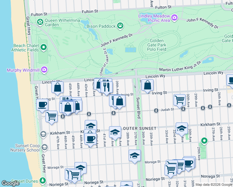 map of restaurants, bars, coffee shops, grocery stores, and more near in San Francisco
