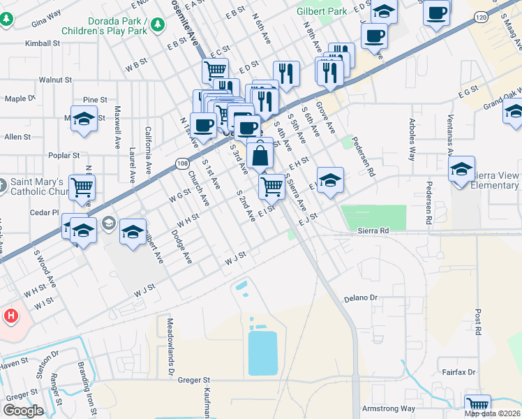 map of restaurants, bars, coffee shops, grocery stores, and more near 358 South 3rd Avenue in Oakdale