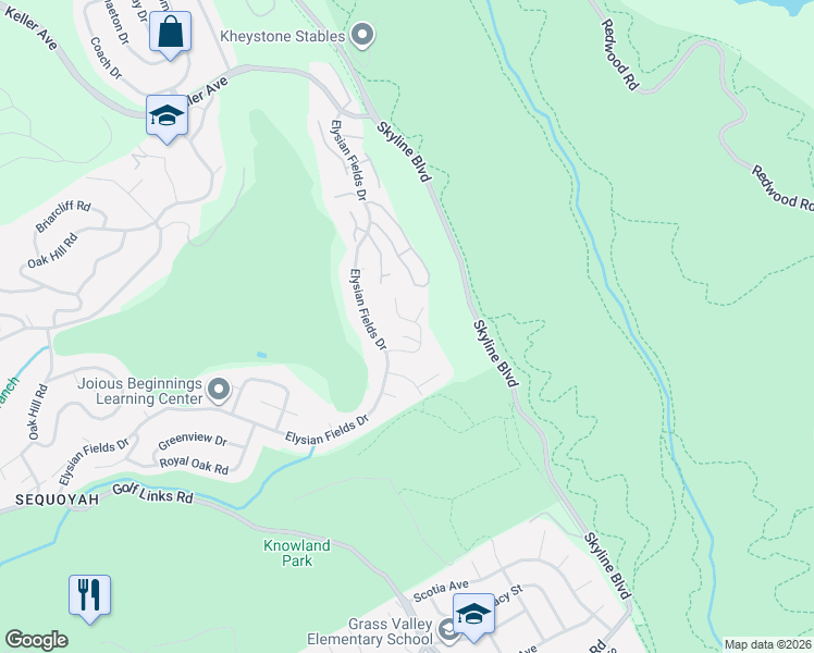 map of restaurants, bars, coffee shops, grocery stores, and more near 10540 Englewood Drive in Oakland