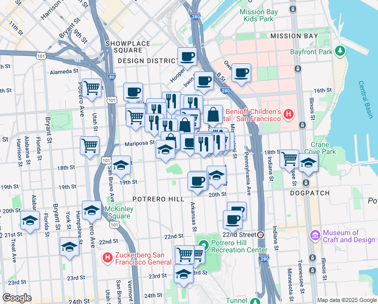 map of restaurants, bars, coffee shops, grocery stores, and more near in San Francisco