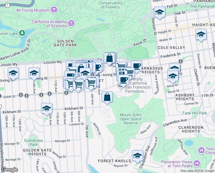 map of restaurants, bars, coffee shops, grocery stores, and more near in San Francisco
