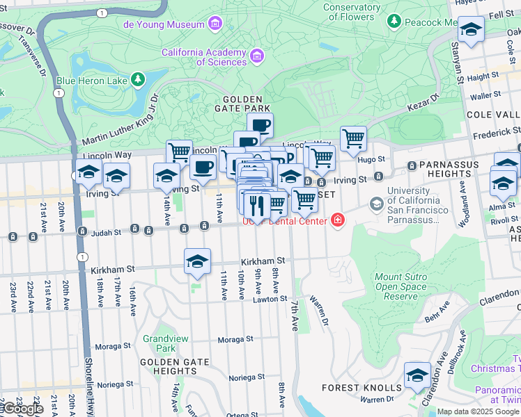 map of restaurants, bars, coffee shops, grocery stores, and more near in San Francisco