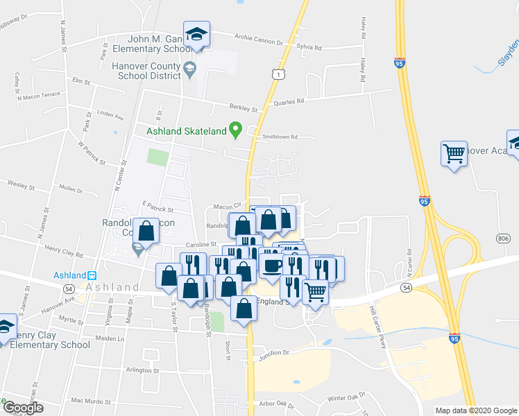 map of restaurants, bars, coffee shops, grocery stores, and more near 1209 West Omni Terrace in Ashland