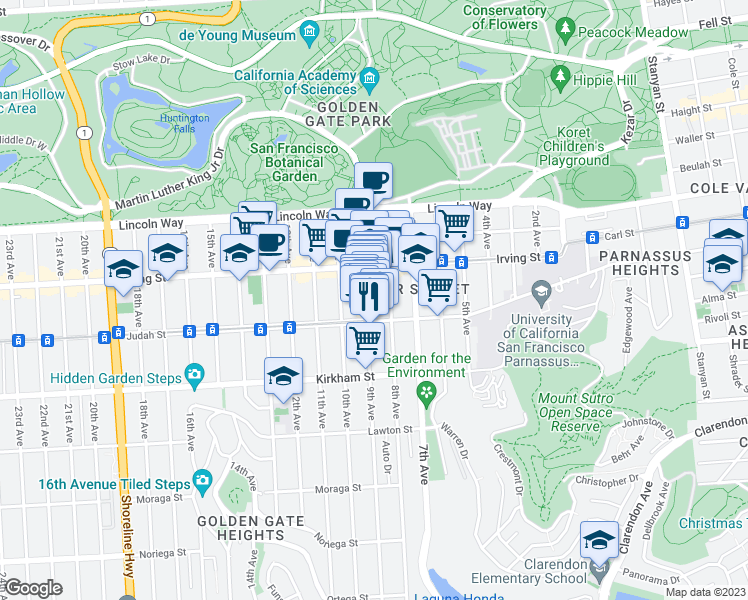 map of restaurants, bars, coffee shops, grocery stores, and more near in San Francisco