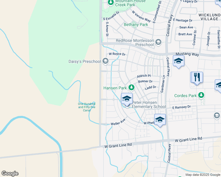 map of restaurants, bars, coffee shops, grocery stores, and more near 663 West Hearst Lane in Tracy