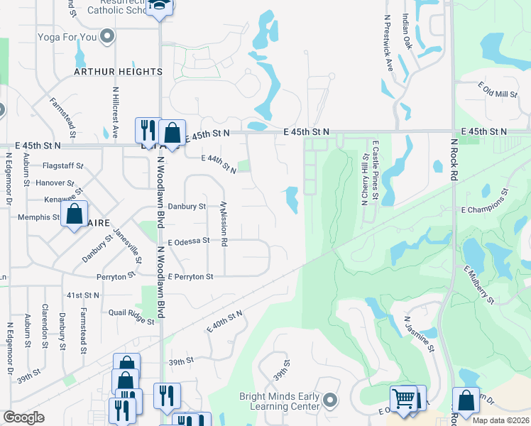 map of restaurants, bars, coffee shops, grocery stores, and more near 4324 North Rushwood Creek in Bel Aire