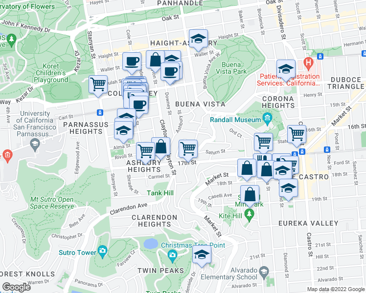 map of restaurants, bars, coffee shops, grocery stores, and more near in San Francisco