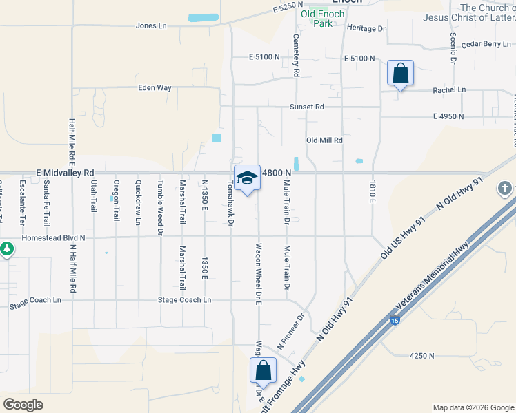 map of restaurants, bars, coffee shops, grocery stores, and more near 4701 Wagon Wheel Drive East in Cedar City