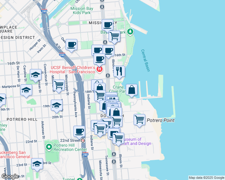 map of restaurants, bars, coffee shops, grocery stores, and more near 550 18th St in San Francisco