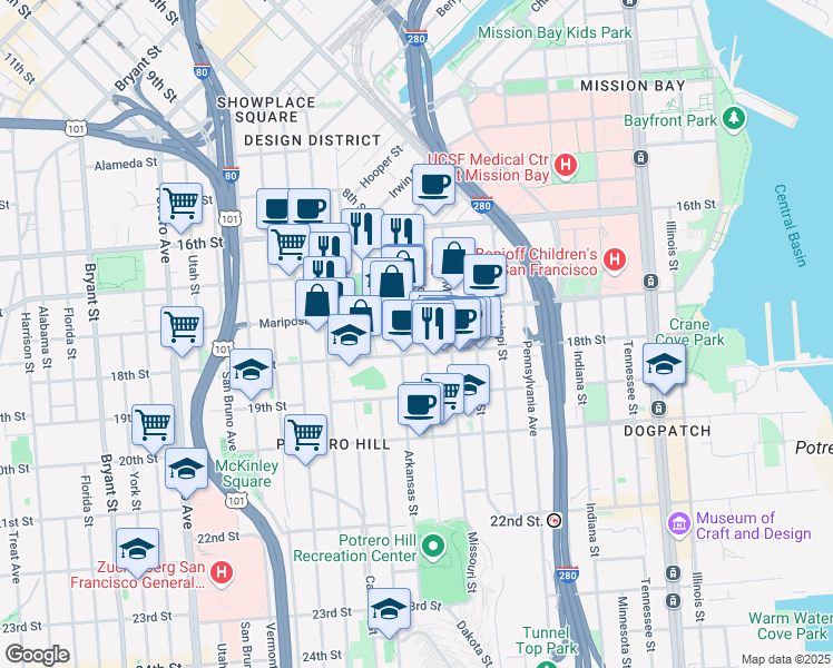 map of restaurants, bars, coffee shops, grocery stores, and more near in San Francisco