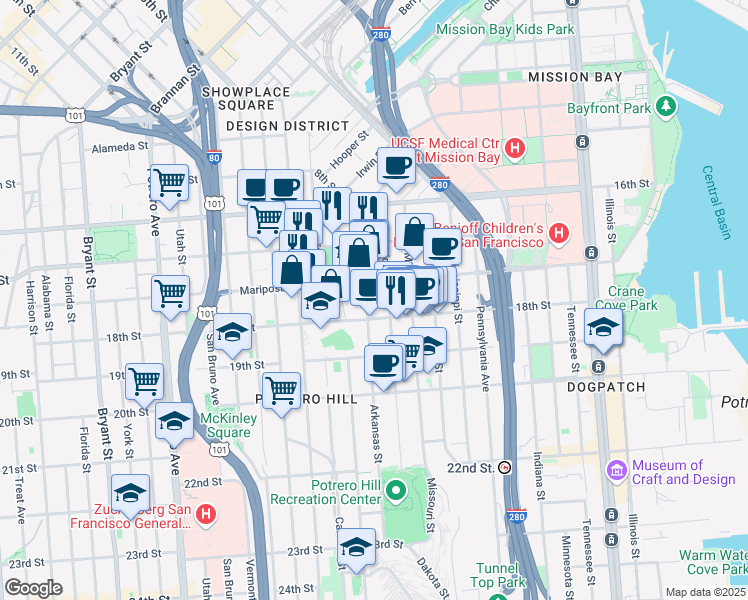map of restaurants, bars, coffee shops, grocery stores, and more near in San Francisco
