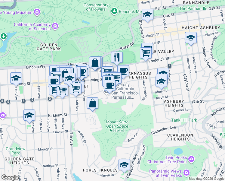 map of restaurants, bars, coffee shops, grocery stores, and more near in San Francisco
