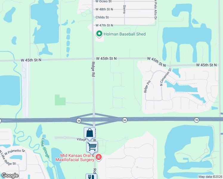 map of restaurants, bars, coffee shops, grocery stores, and more near 4330 North Ridge Road in Wichita