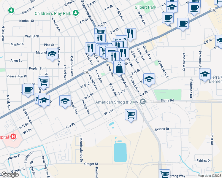 map of restaurants, bars, coffee shops, grocery stores, and more near 316 South 2nd Avenue in Oakdale