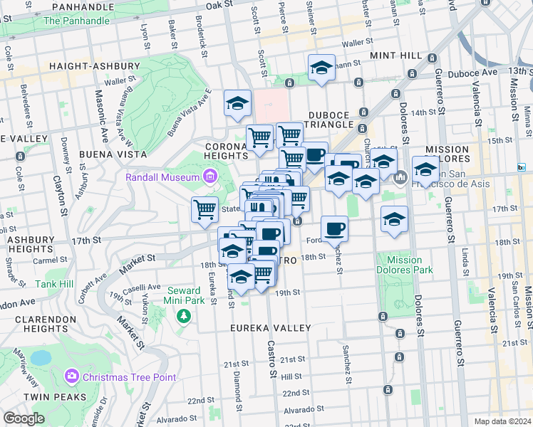 map of restaurants, bars, coffee shops, grocery stores, and more near in San Francisco