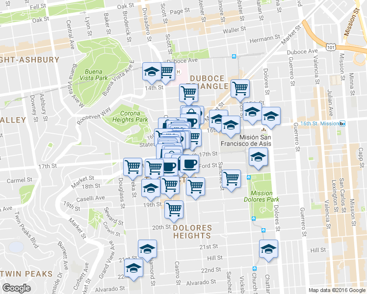 map of restaurants, bars, coffee shops, grocery stores, and more near in San Francisco