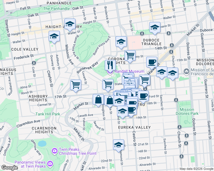map of restaurants, bars, coffee shops, grocery stores, and more near 4170 17th Street in San Francisco