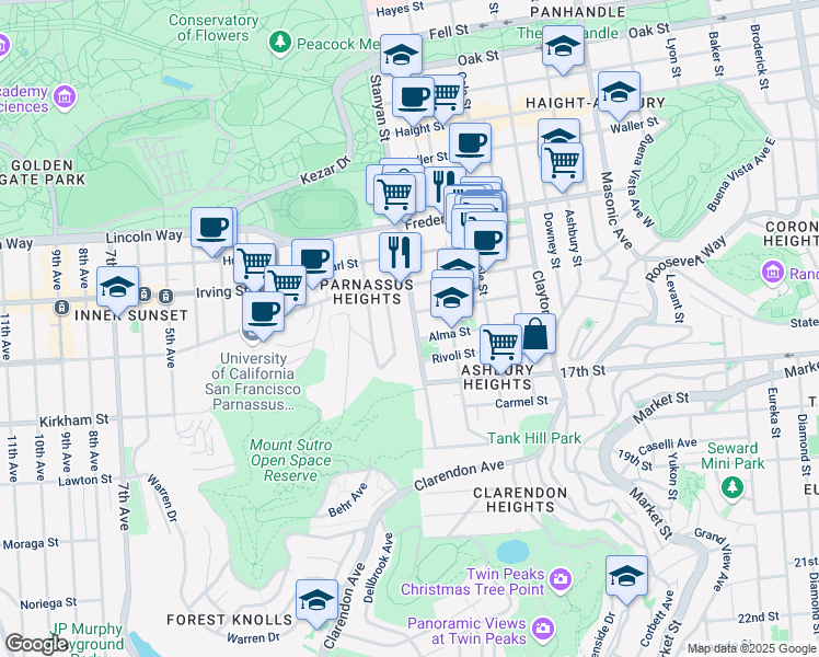 map of restaurants, bars, coffee shops, grocery stores, and more near in San Francisco