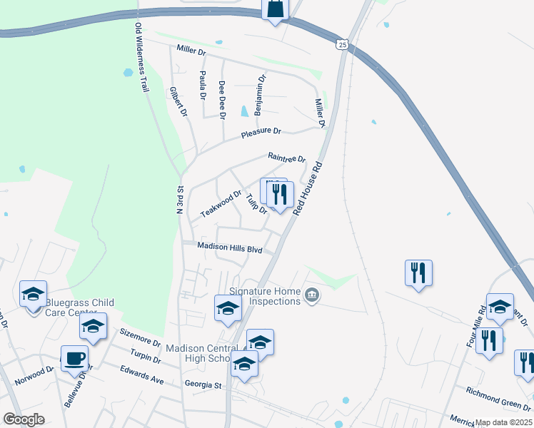 map of restaurants, bars, coffee shops, grocery stores, and more near 117 Maple Hill Drive in Richmond