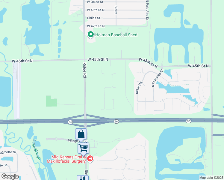 map of restaurants, bars, coffee shops, grocery stores, and more near 4200 Church Circle in Wichita