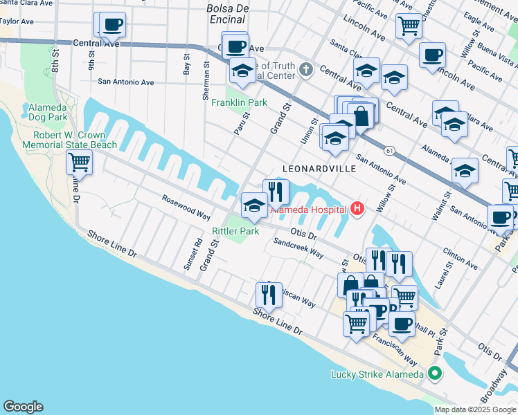 map of restaurants, bars, coffee shops, grocery stores, and more near 608 Fortress Isle in Alameda