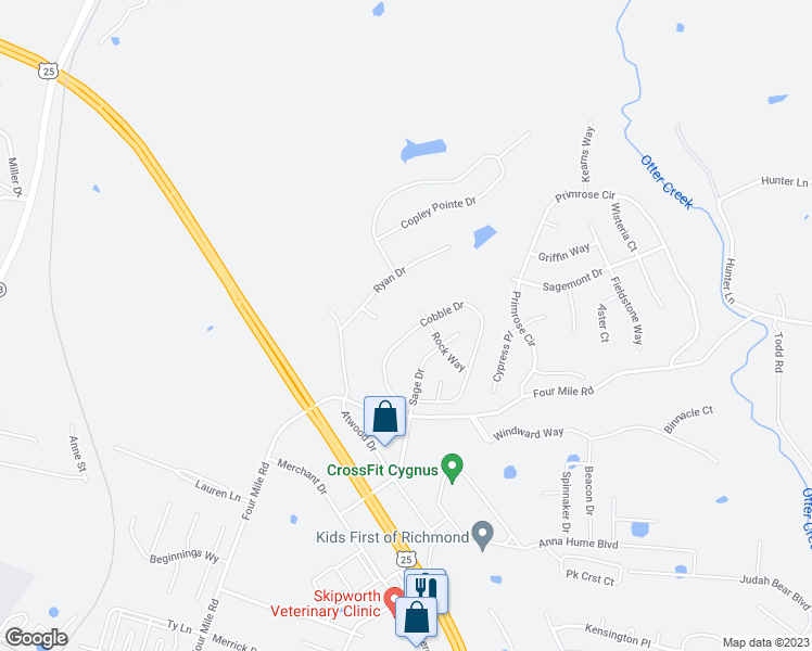 map of restaurants, bars, coffee shops, grocery stores, and more near 970 Cobble Drive in Richmond