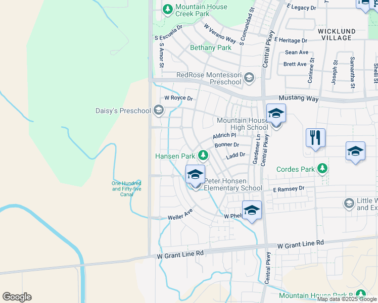 map of restaurants, bars, coffee shops, grocery stores, and more near 1120 South Jacobs Drive in Tracy
