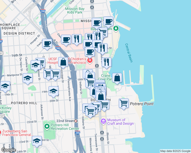 map of restaurants, bars, coffee shops, grocery stores, and more near in San Francisco
