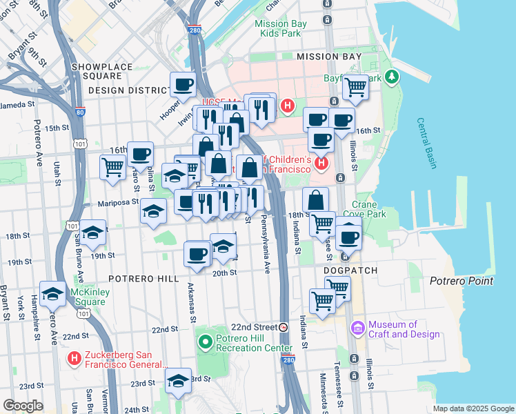 map of restaurants, bars, coffee shops, grocery stores, and more near in San Francisco
