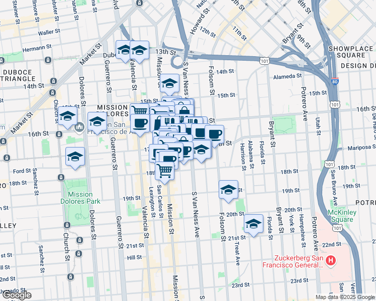 map of restaurants, bars, coffee shops, grocery stores, and more near in San Francisco