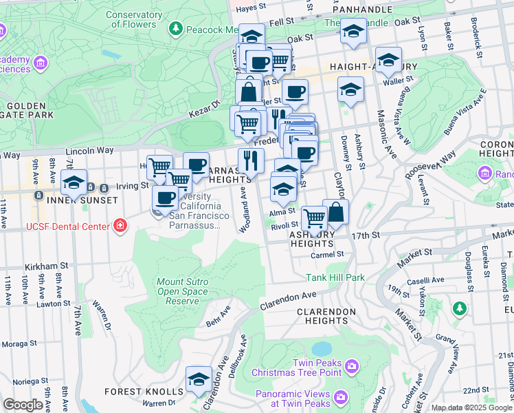 map of restaurants, bars, coffee shops, grocery stores, and more near in San Francisco