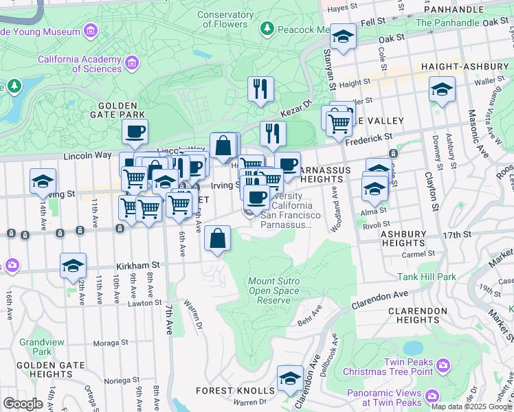 map of restaurants, bars, coffee shops, grocery stores, and more near in San Francisco
