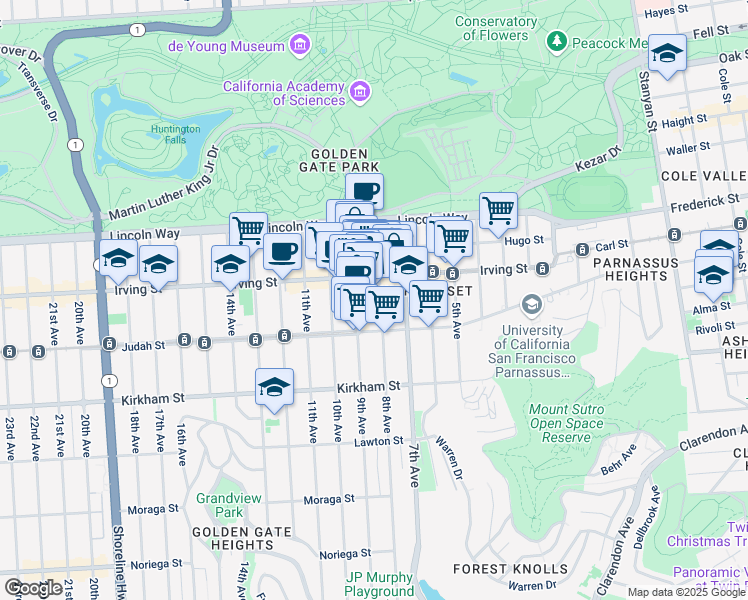 map of restaurants, bars, coffee shops, grocery stores, and more near in San Francisco