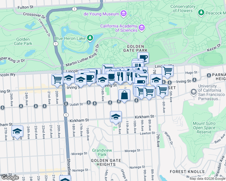 map of restaurants, bars, coffee shops, grocery stores, and more near in San Francisco
