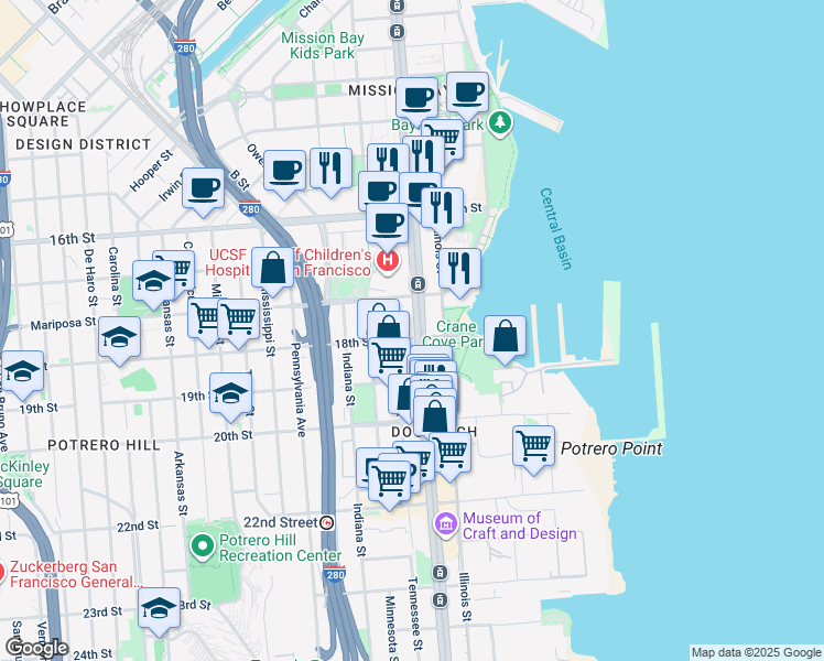 map of restaurants, bars, coffee shops, grocery stores, and more near 2080 3rd Street in San Francisco