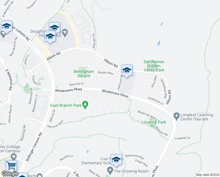 map of restaurants, bars, coffee shops, grocery stores, and more near 2239 South Donovan Way in San Ramon