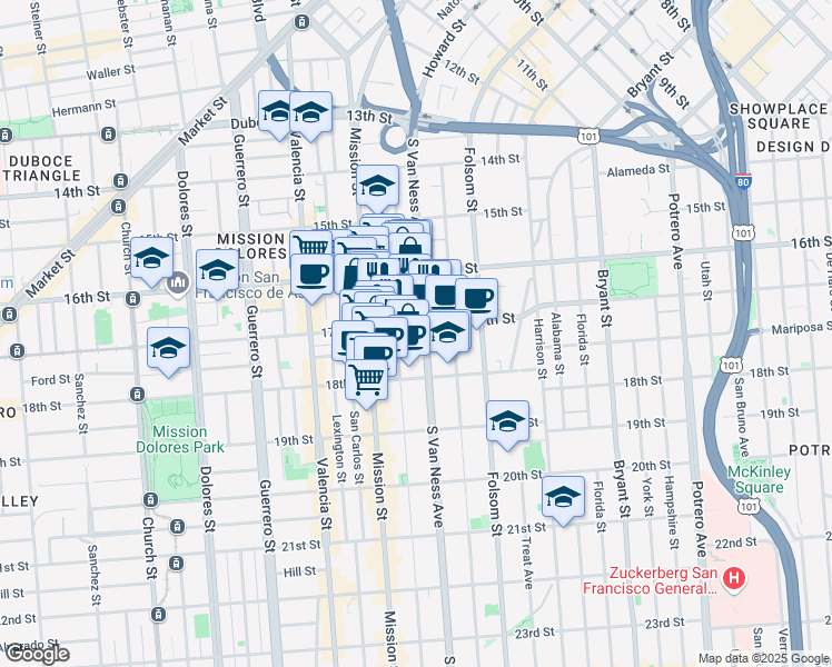 map of restaurants, bars, coffee shops, grocery stores, and more near in San Francisco