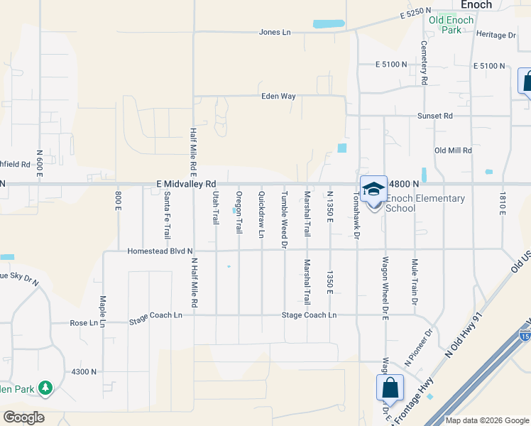 map of restaurants, bars, coffee shops, grocery stores, and more near 4748 Quickdraw Lane in Enoch