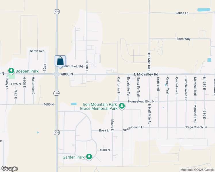 map of restaurants, bars, coffee shops, grocery stores, and more near East Midvalley Road in Enoch
