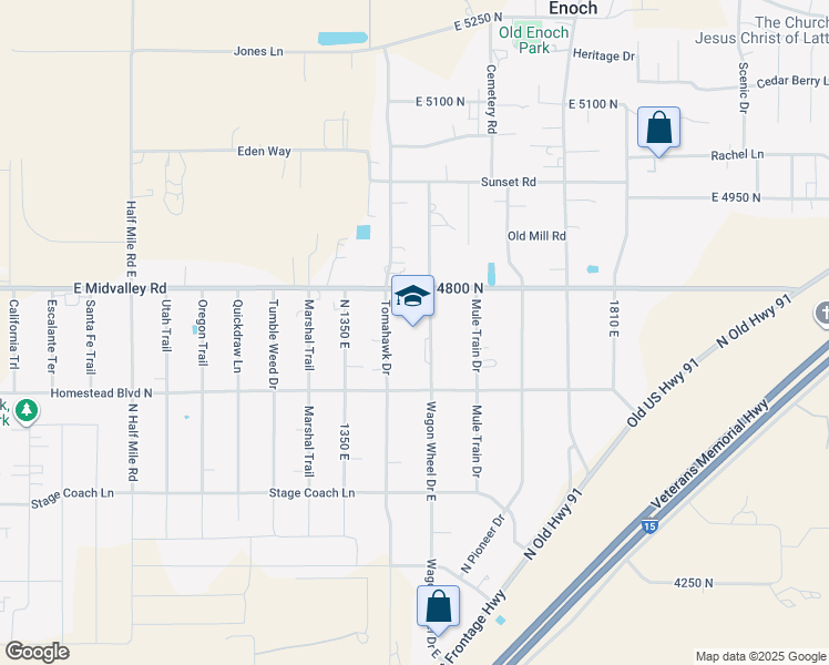 map of restaurants, bars, coffee shops, grocery stores, and more near 4701 Wagon Wheel Drive East in Cedar City