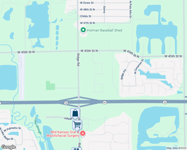 map of restaurants, bars, coffee shops, grocery stores, and more near 4330 North Ridge Road in Wichita