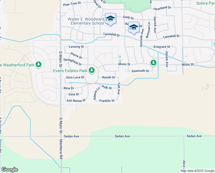 map of restaurants, bars, coffee shops, grocery stores, and more near 499 Polk Street in Manteca