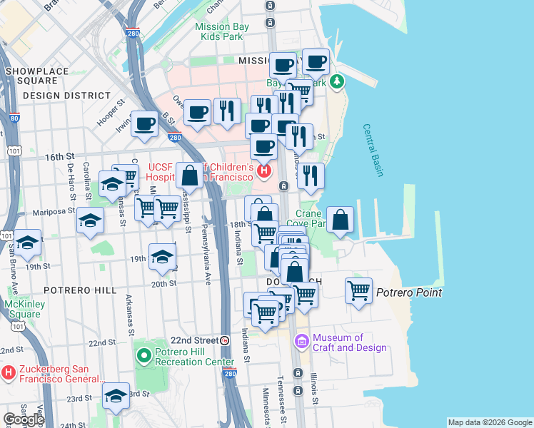 map of restaurants, bars, coffee shops, grocery stores, and more near in San Francisco
