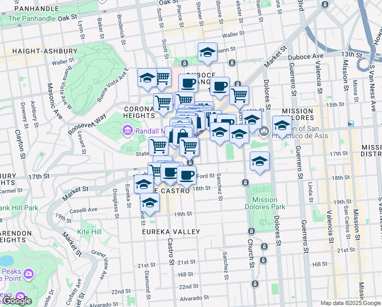 map of restaurants, bars, coffee shops, grocery stores, and more near in San Francisco