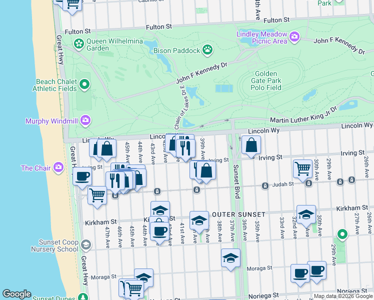 map of restaurants, bars, coffee shops, grocery stores, and more near in San Francisco