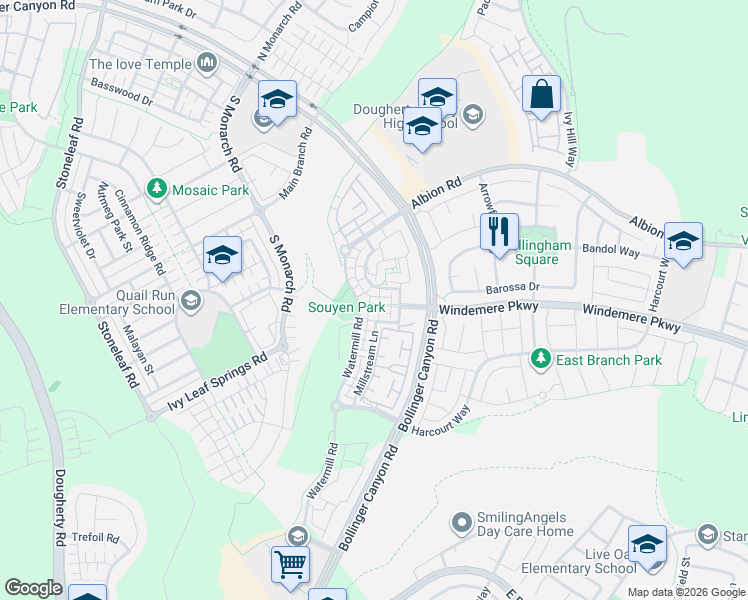 map of restaurants, bars, coffee shops, grocery stores, and more near 2628 Ashwell Lane in San Ramon