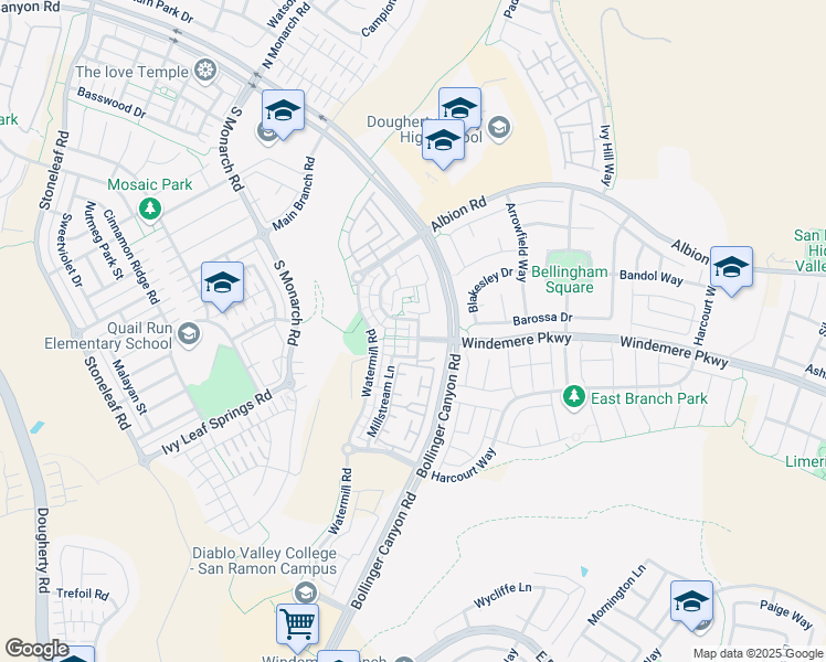map of restaurants, bars, coffee shops, grocery stores, and more near 2536 Rockhampton Road in San Ramon