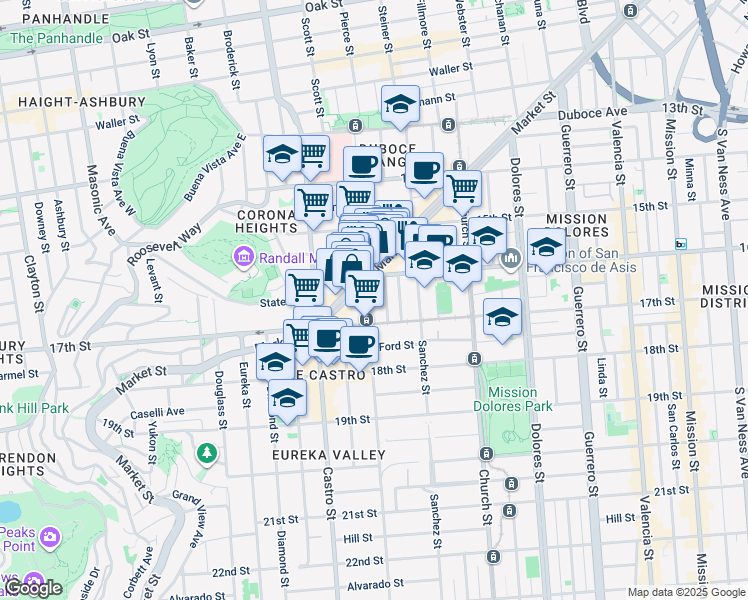map of restaurants, bars, coffee shops, grocery stores, and more near in San Francisco