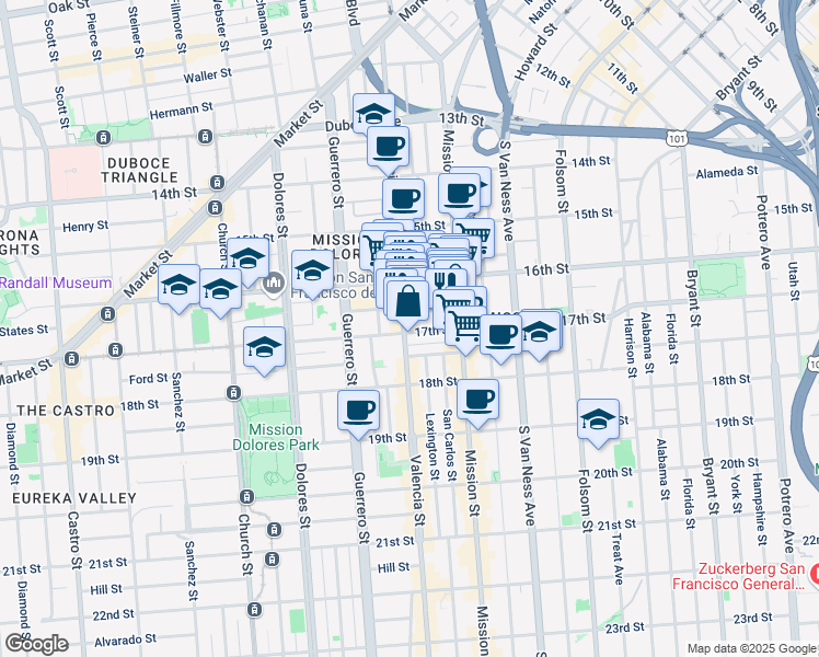 map of restaurants, bars, coffee shops, grocery stores, and more near 3083 16th Street in San Francisco