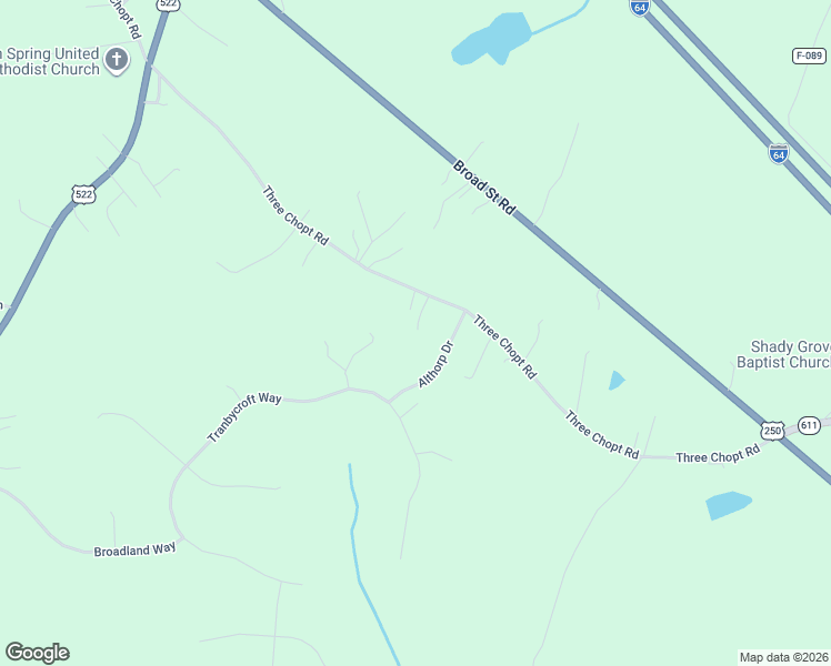 map of restaurants, bars, coffee shops, grocery stores, and more near 3061 Three Chopt Road in Gum Spring